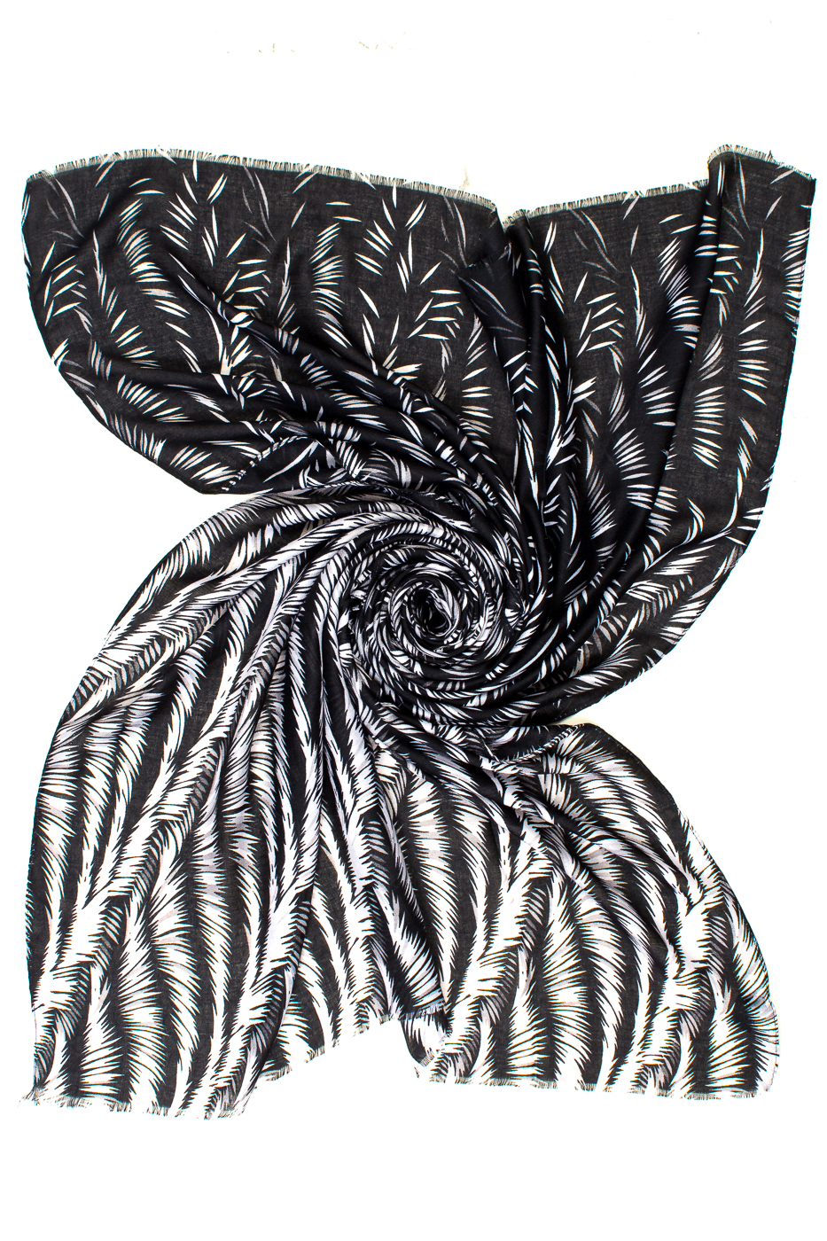 STOLA FEATHER PRINT, 80X180 - BLACK